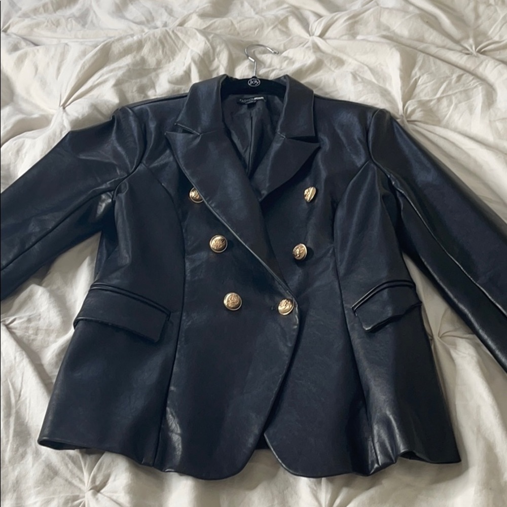 Faux Leather Blazer - Black
Balmain inspired